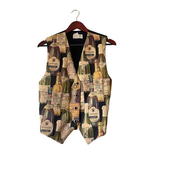 Vintage‎ wine bottle pattern tapestry vest size medium - Picture 1 of 6